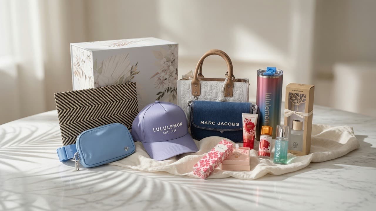 Luxury gift basket with blush and cream flowers, champagne, candles, and artisan treats